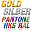 Kleber drucken mit Gold, Silber, Pantone, HKS, RAL Farben
