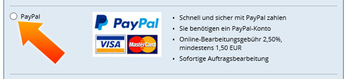 Wählen Sie während des Bestellvorgangs bei den Zahlarten PayPal aus.